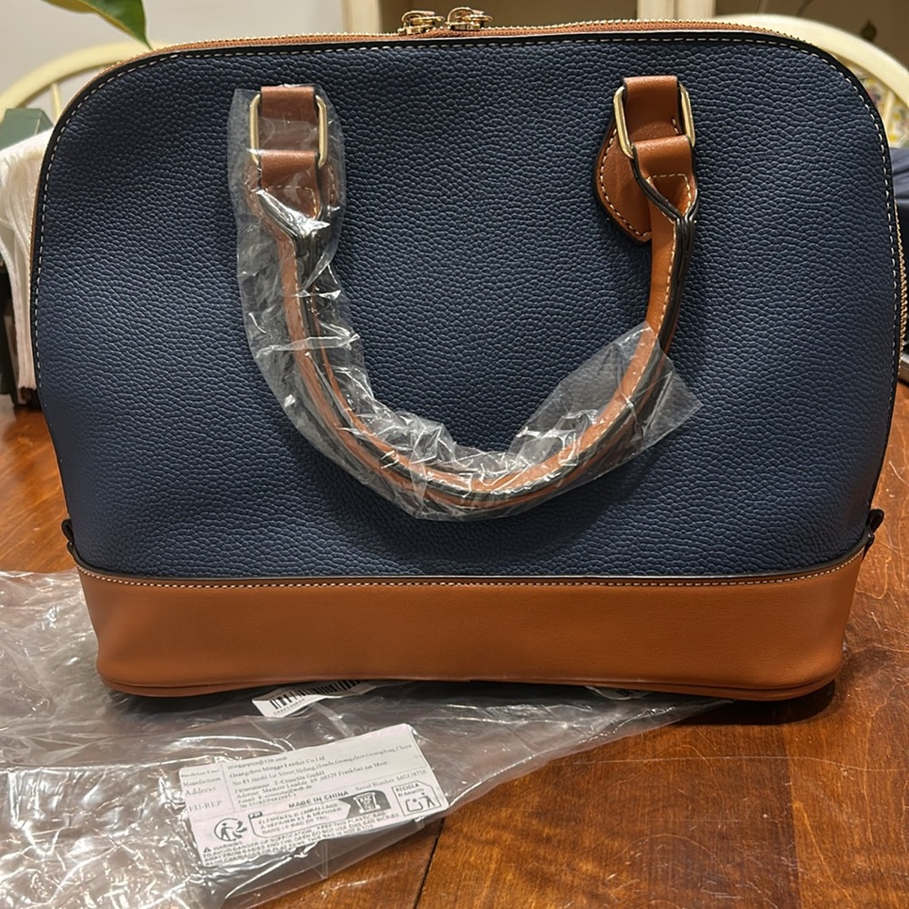 Blue and Brown Pebbled Vegan Leather Satchel NEW - Picture 8 of 8